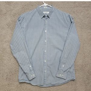 Calvin Klein Mens M Blue Plaid Cotton Long Sleeve Collar Button Up Down Shirt